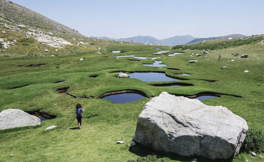 pic 23 The wet plateau I Pozzi covered with small lakes and green fields in Corsica France