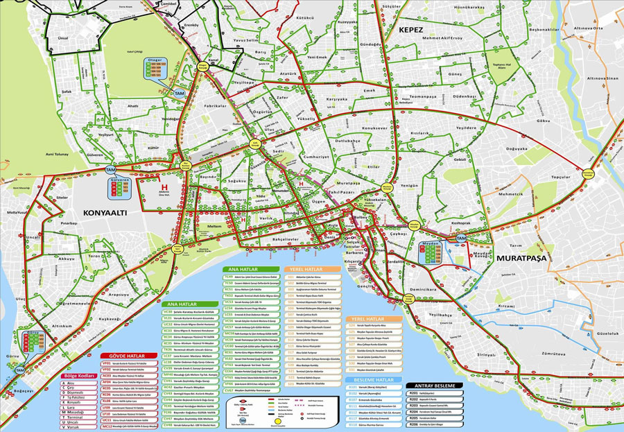 نقشه مسیر اتوبوس آنتالیا
